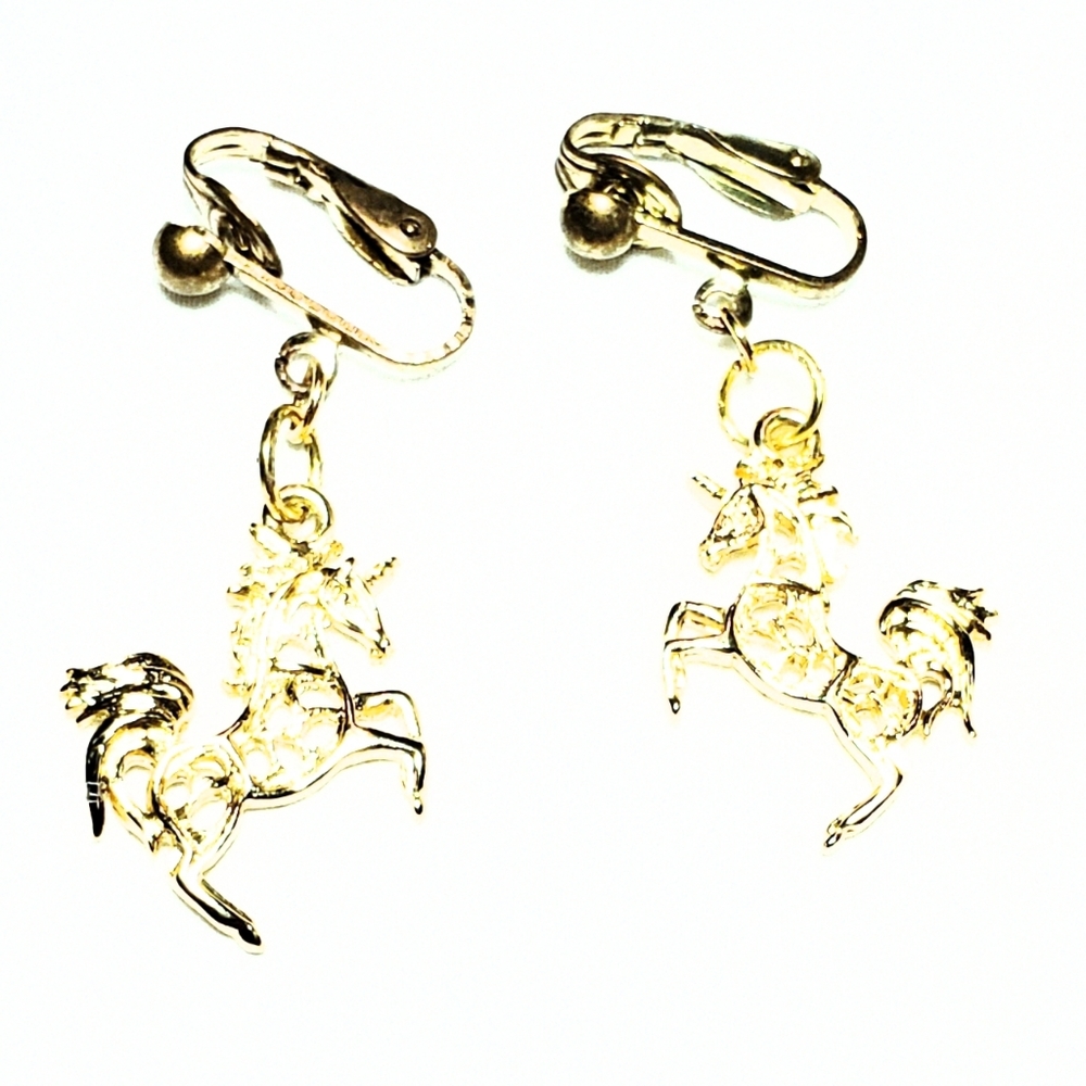 1.5" Gold Plated Single Magical Unicorn CO Earring